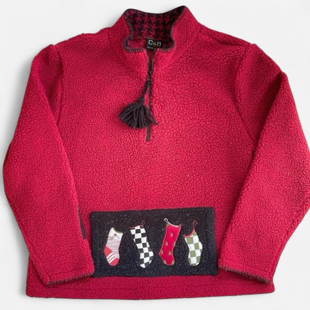 C&B Sport by Croft and Barrow Red 1/4 Zip Pullover Christmas Fleece Sweater L